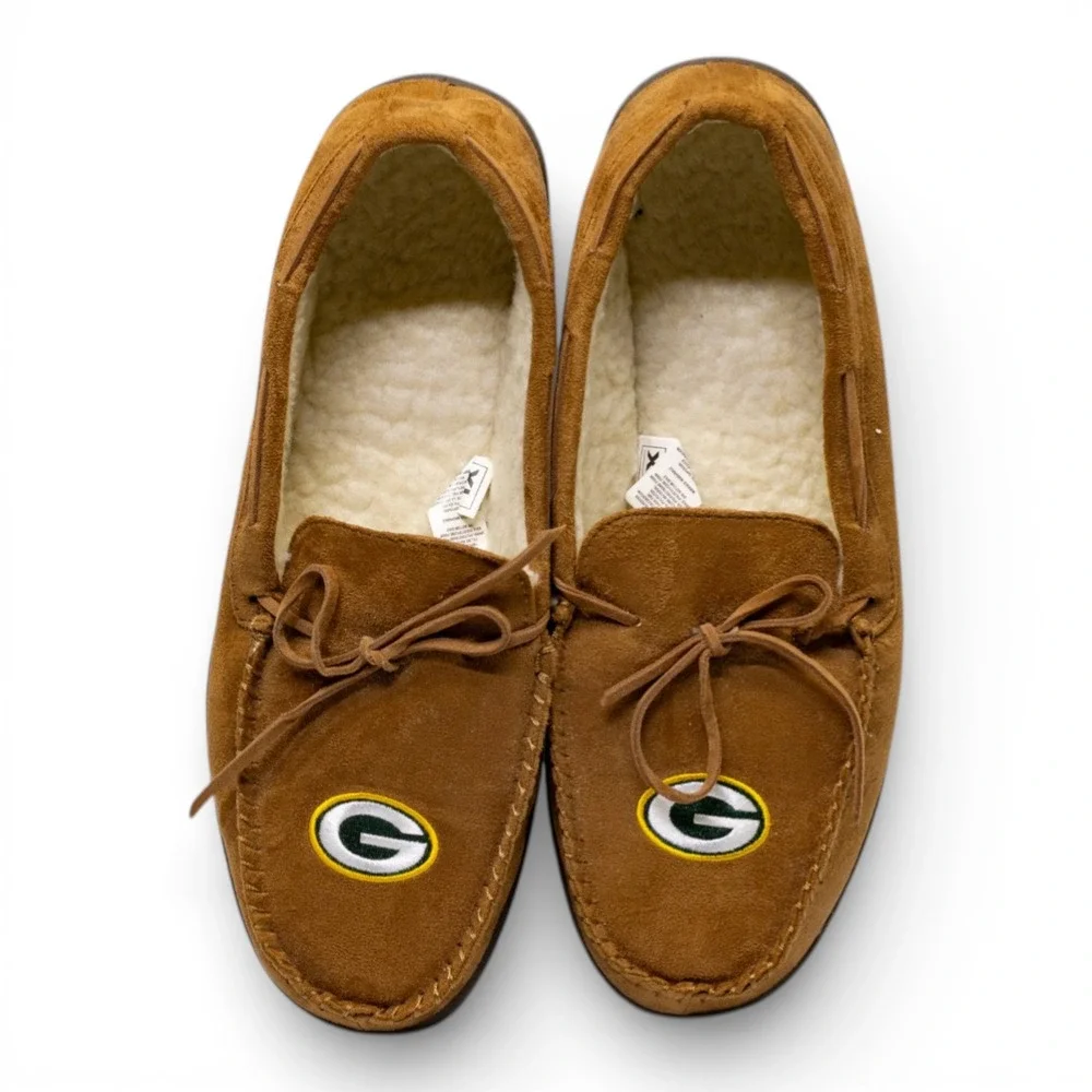 Forever Collectibles Green Bay Packers Slippers Mens XL Tan NFL‎ Moccasin